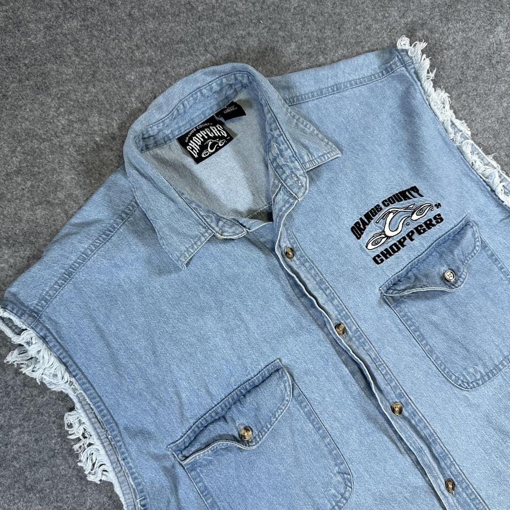 Orange County Choppers Denim Sleeveless Shirt Mens XL Blue Motorcycle Vest Patch